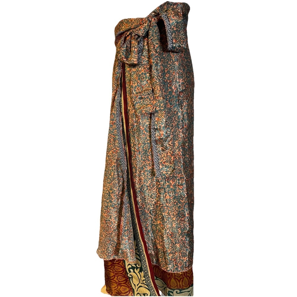 Kariza Vintage Reversible Wrap Maxi Skirt OS Layered Blue Gold Red Boho Peasant - Picture 5 of 14